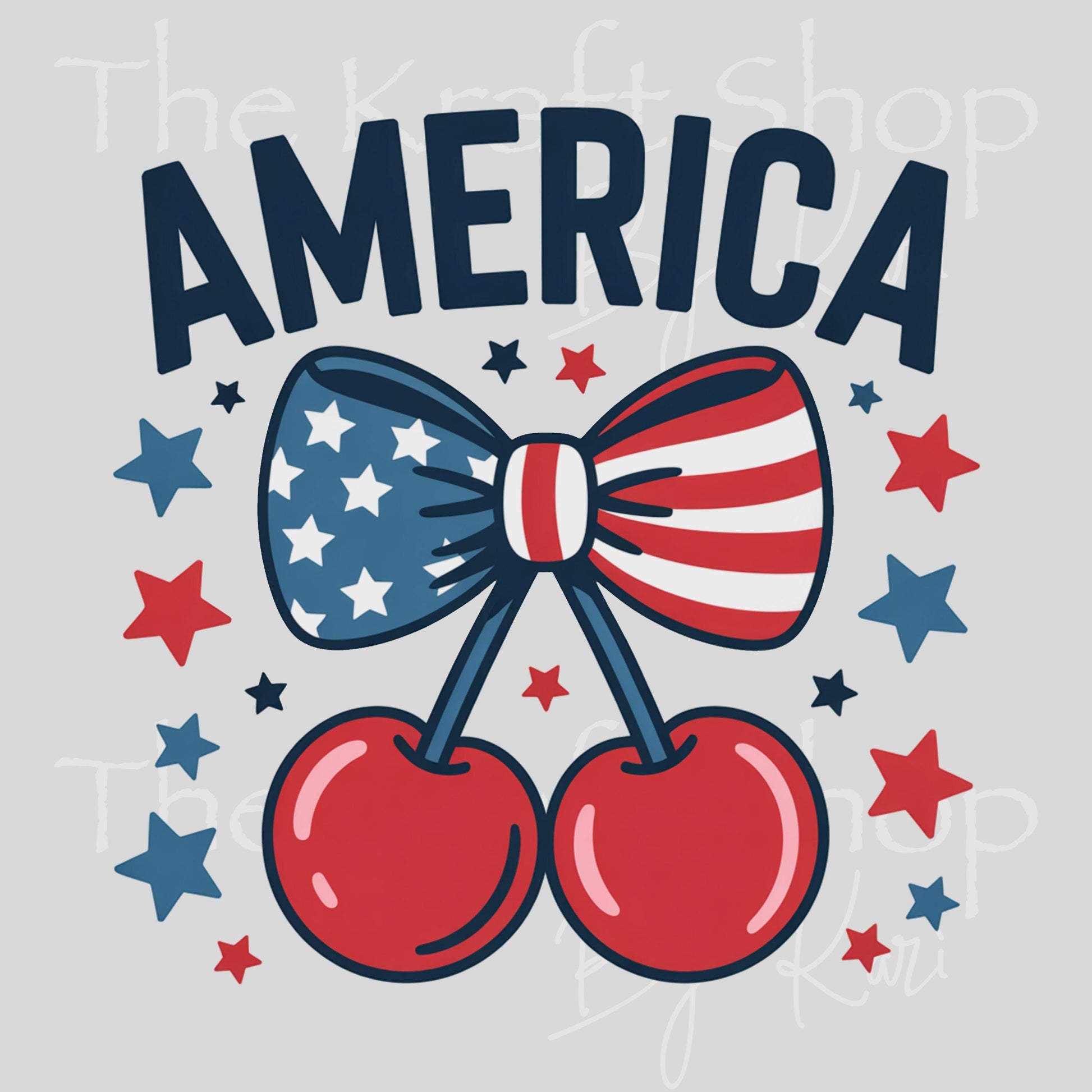 UV DTF America cherry bows Patriotic 4th of July decal #4633