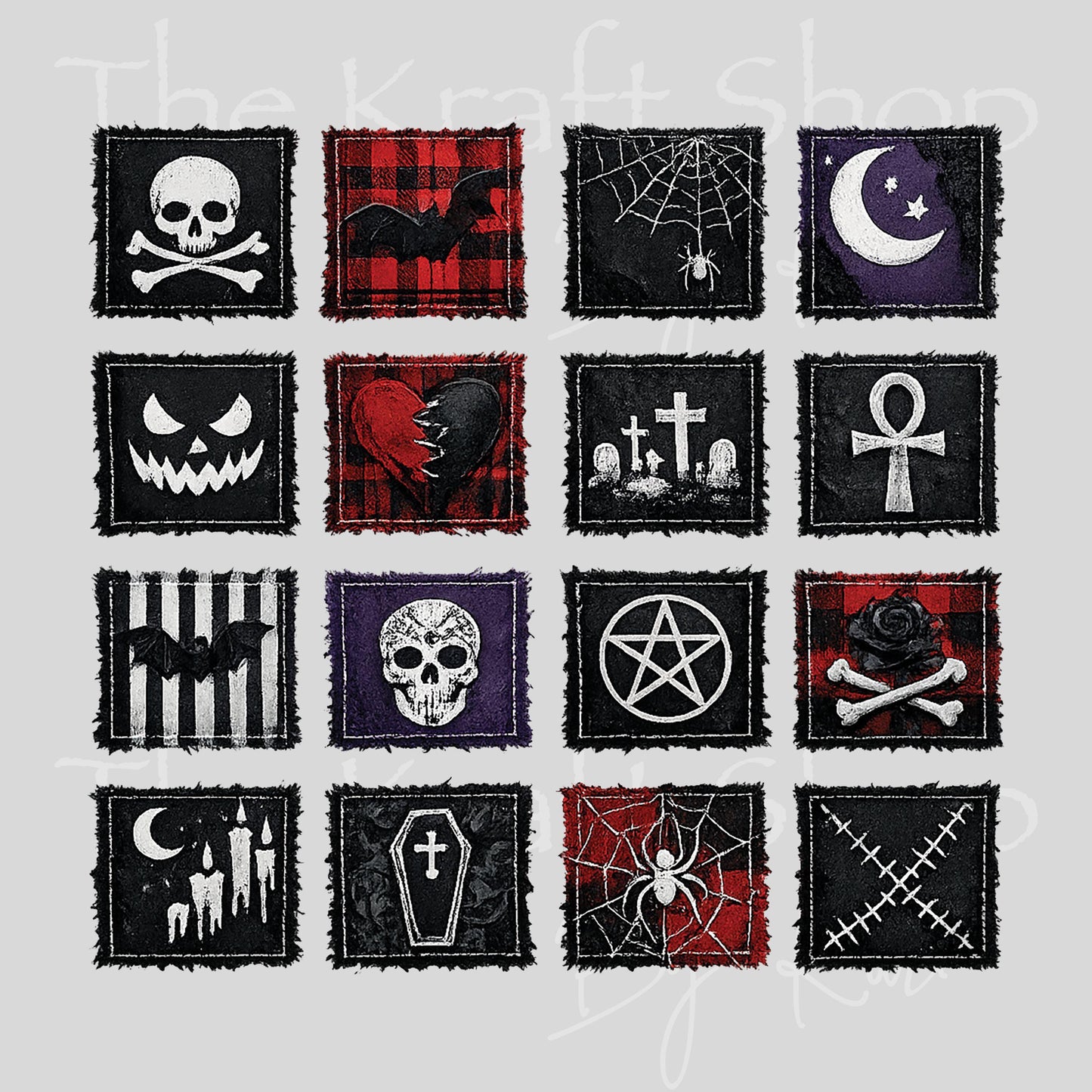 UV DTF Gothic patchwork and mixed media bundle of decals sheet 10x10 decal #10452