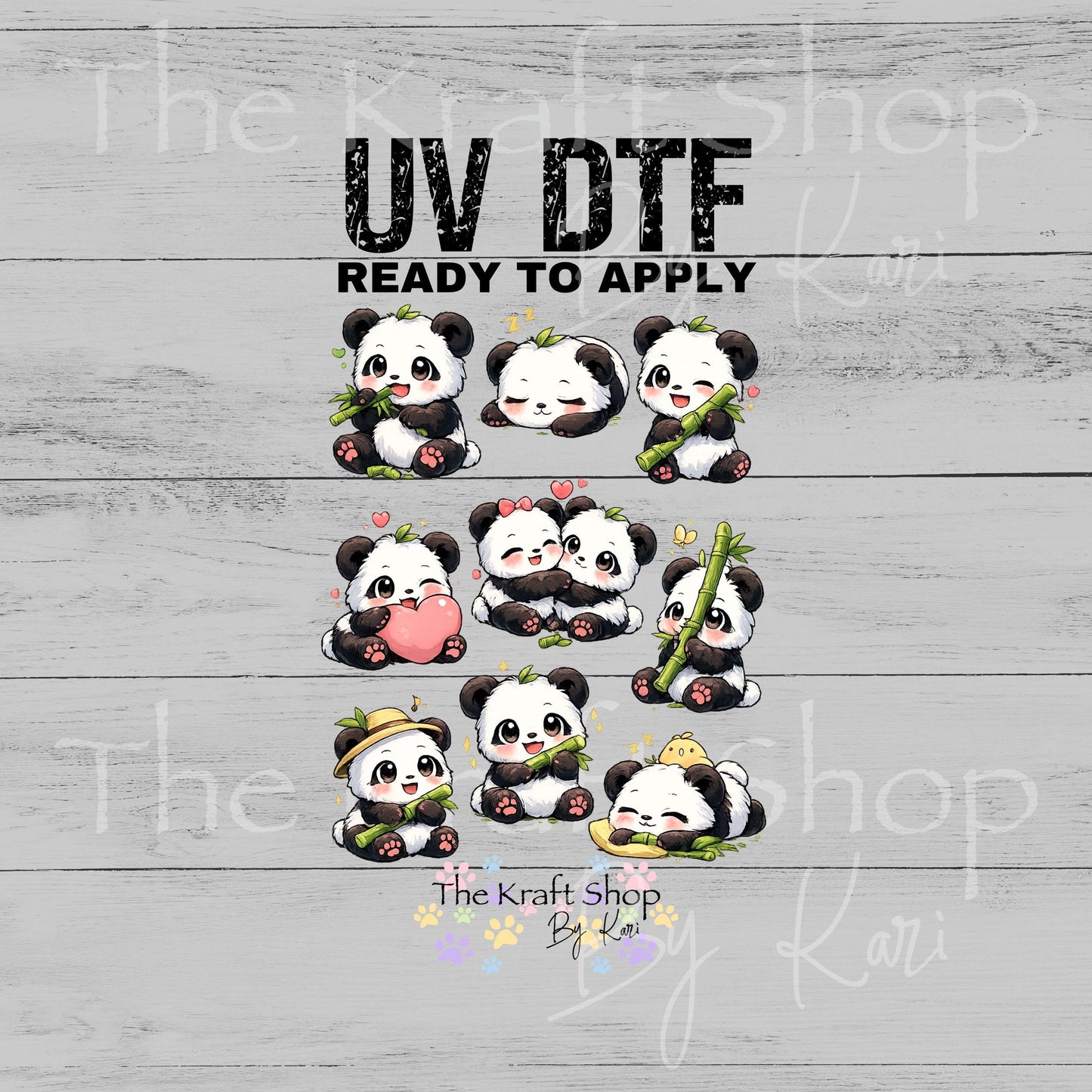 UV DTF Panda bamboo mixed media Element sheet 8x8 decal #1112