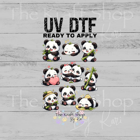 UV DTF Panda bamboo mixed media Element sheet 8x8 decal #1112