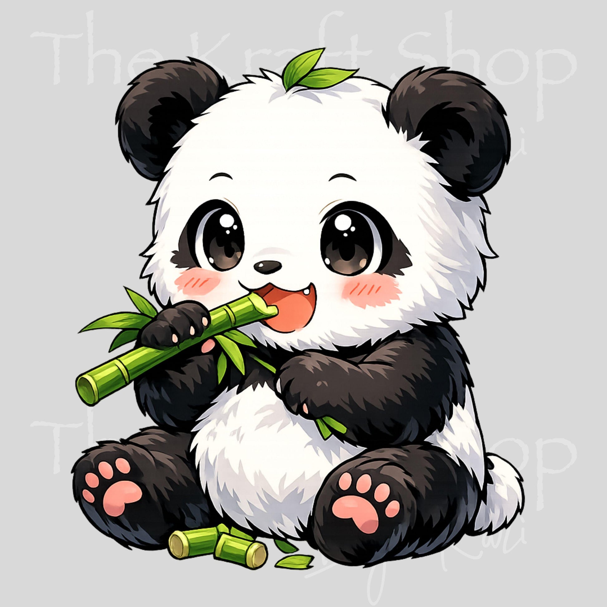 UV DTF Panda eating bamboo cute heart feet decal #1113