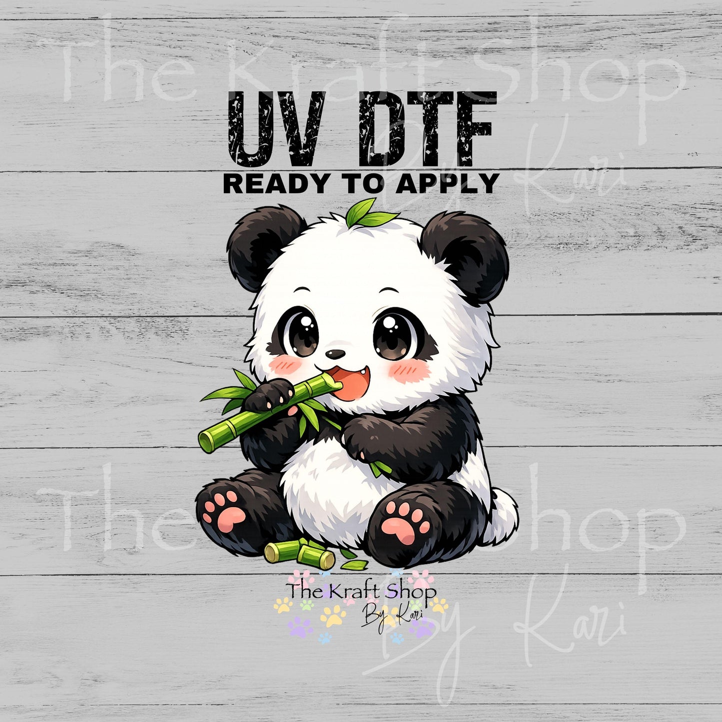 UV DTF Panda eating bamboo cute heart feet decal #1113