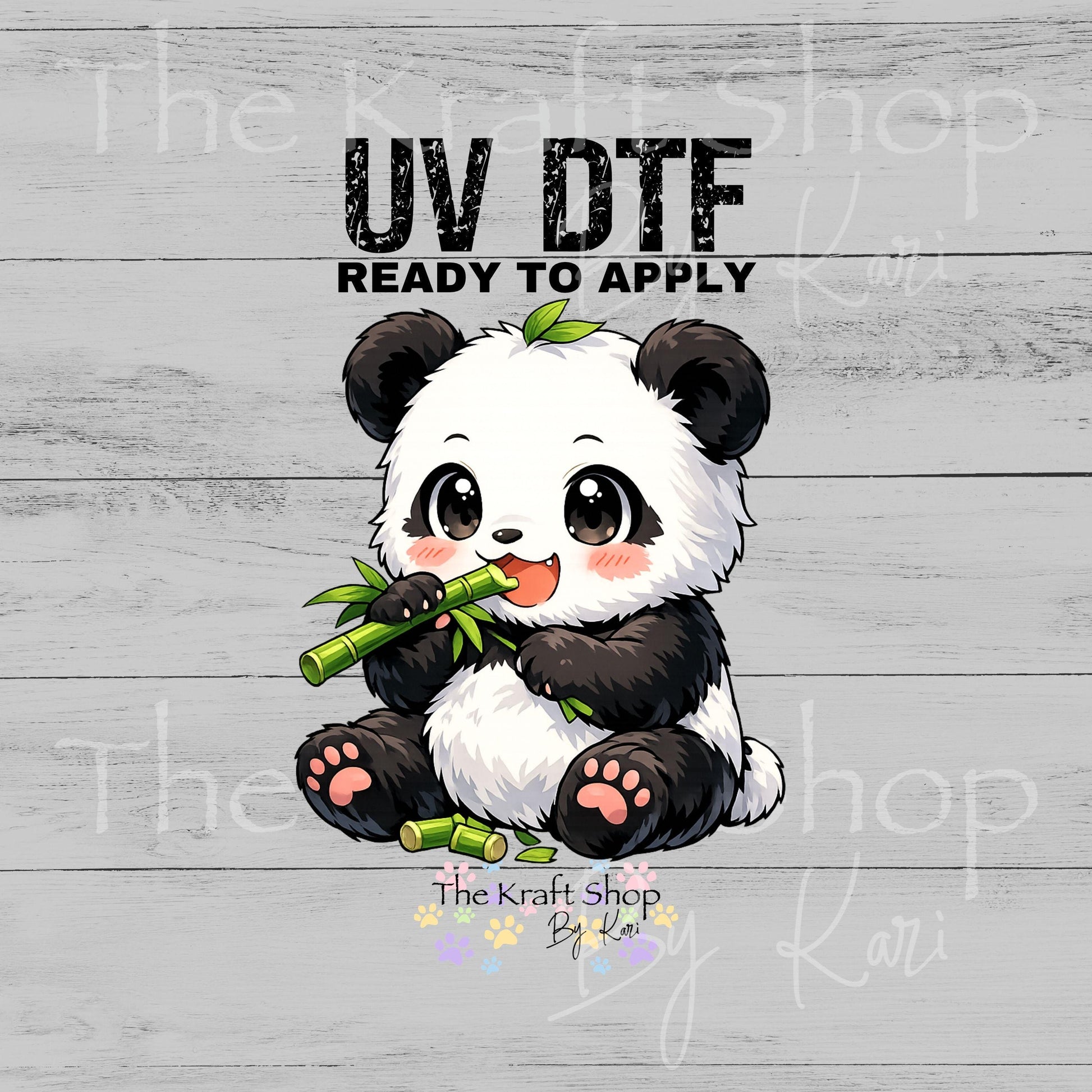 UV DTF Panda eating bamboo cute heart feet decal #1113