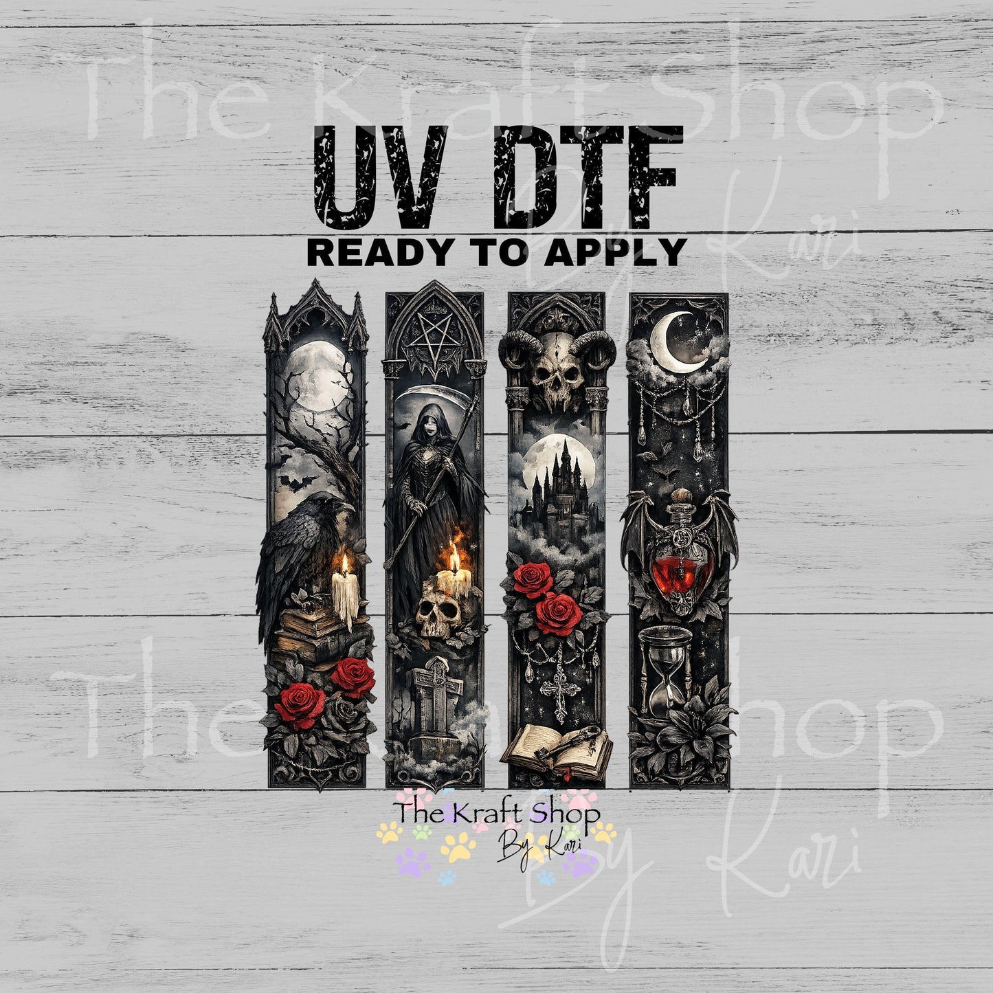 UV DTF Red Rose Gothic bands mixed media bundle of decals sheet 10x10 decal #10452