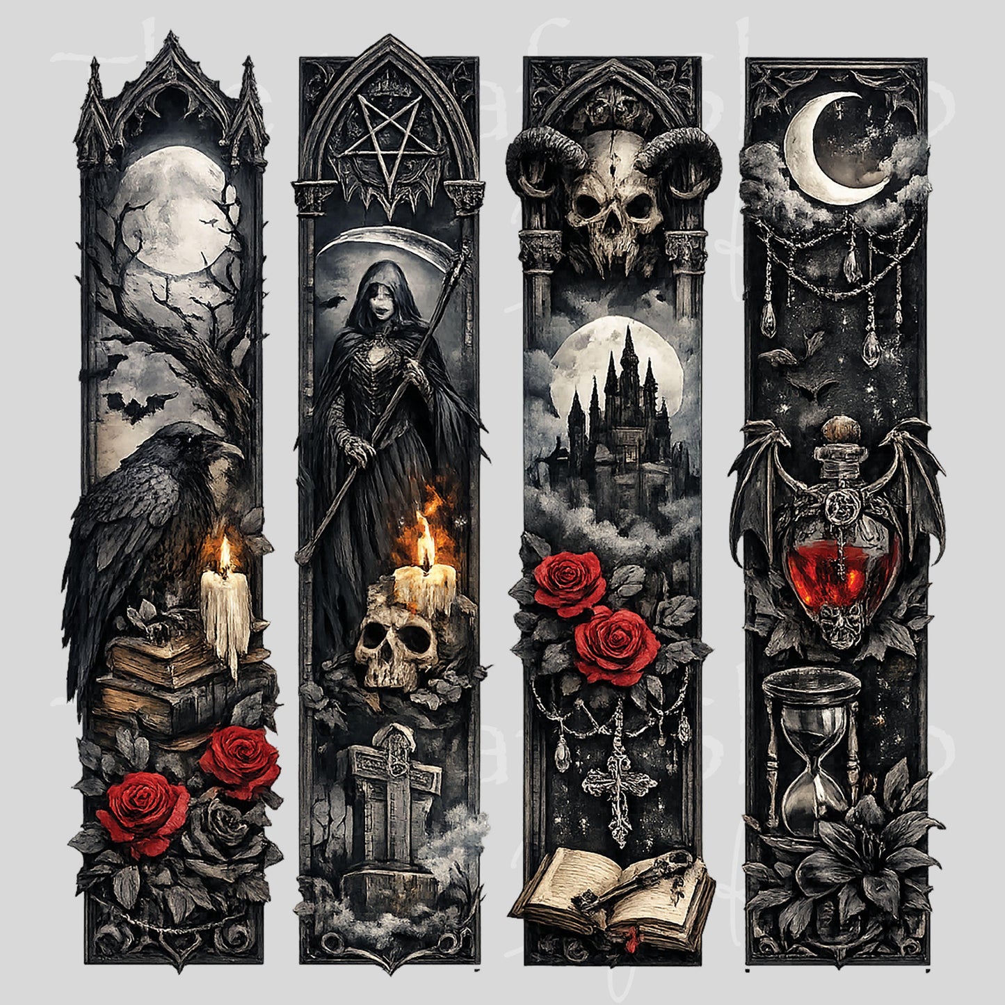 UV DTF Red Rose Gothic bands mixed media bundle of decals sheet 10x10 decal #10452