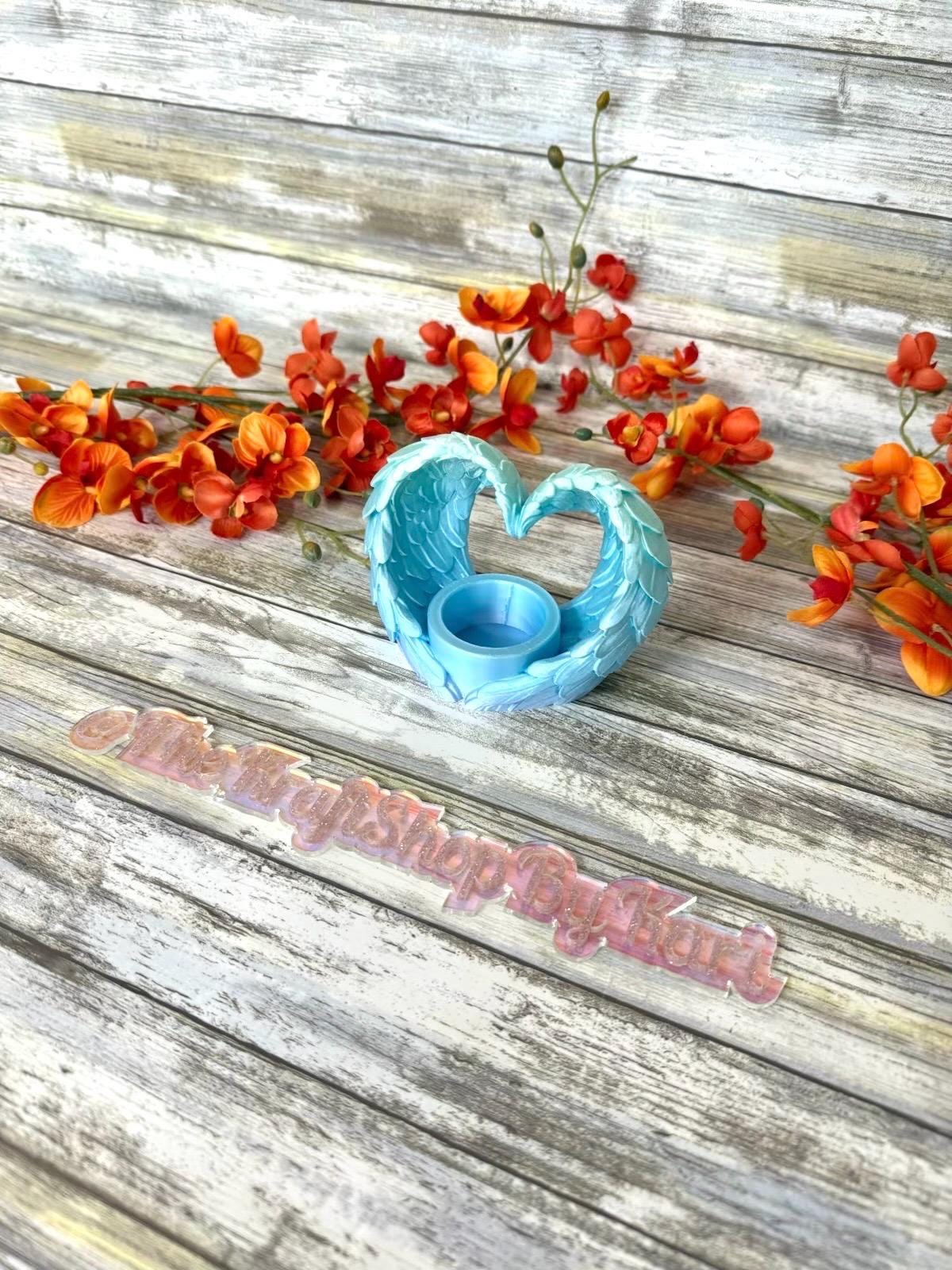 3D Ombre angel wings in a heart shape with tea light. Ready to ship.