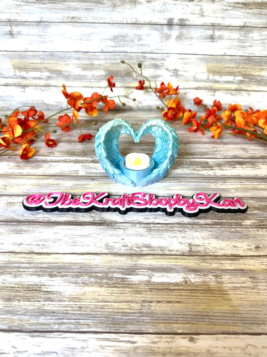 3D Ombre angel wings in a heart shape with tea light. Ready to ship.