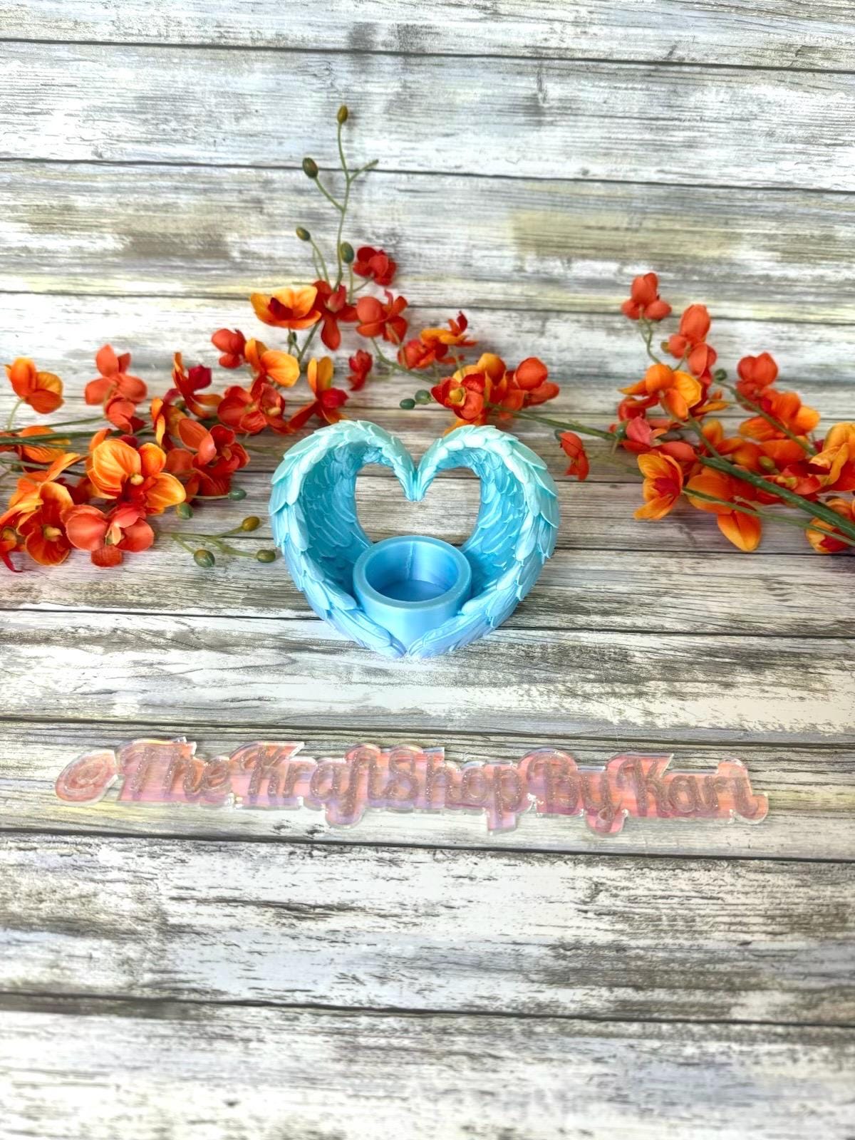 3D Ombre angel wings in a heart shape with tea light. Ready to ship.