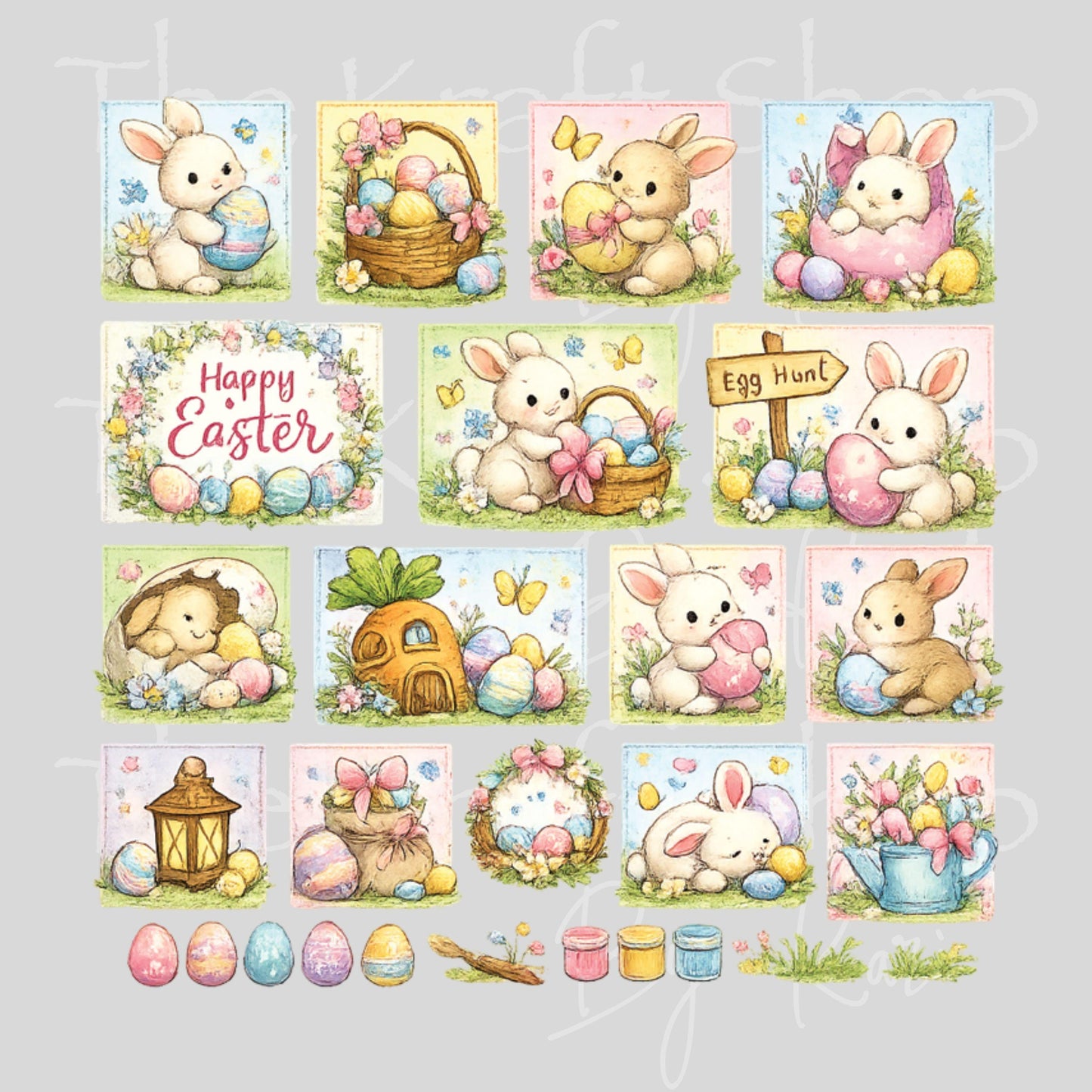 UV DTF Easter bunny Patchwork mixed media Element sheet 10x10 decal #7671