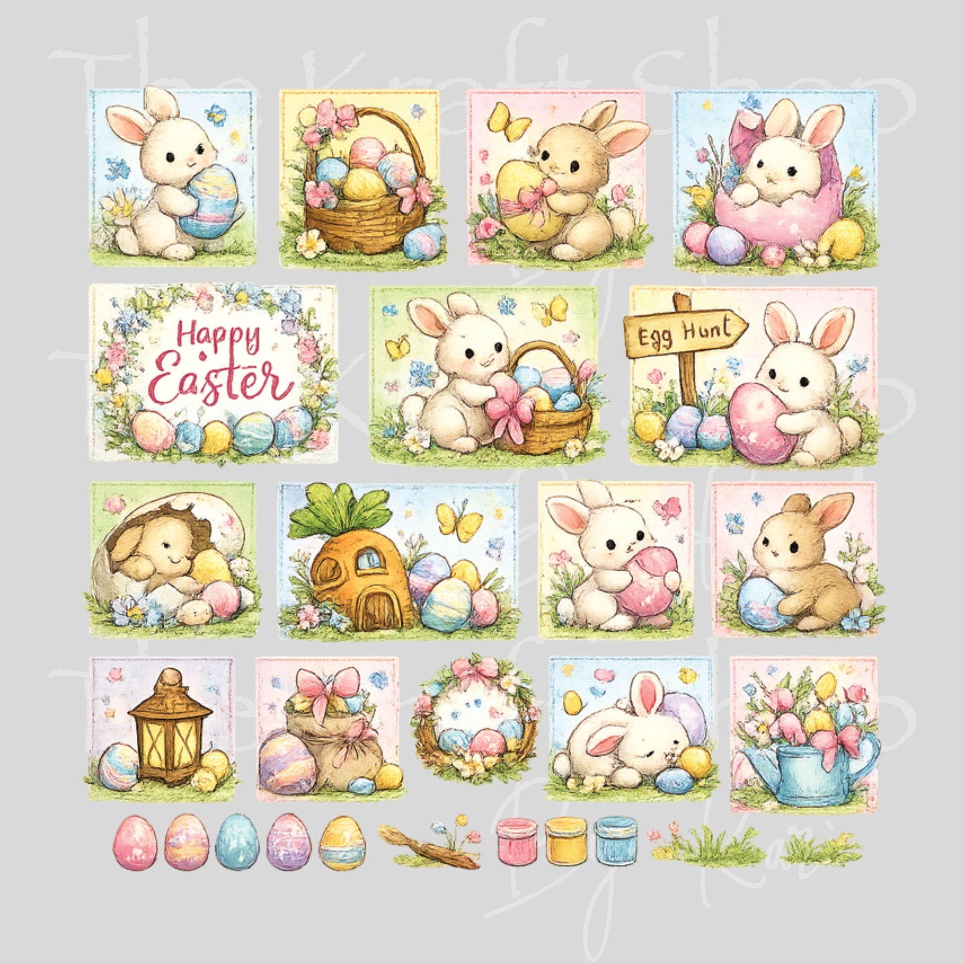 UV DTF Easter bunny Patchwork mixed media Element sheet 10x10 decal #7671