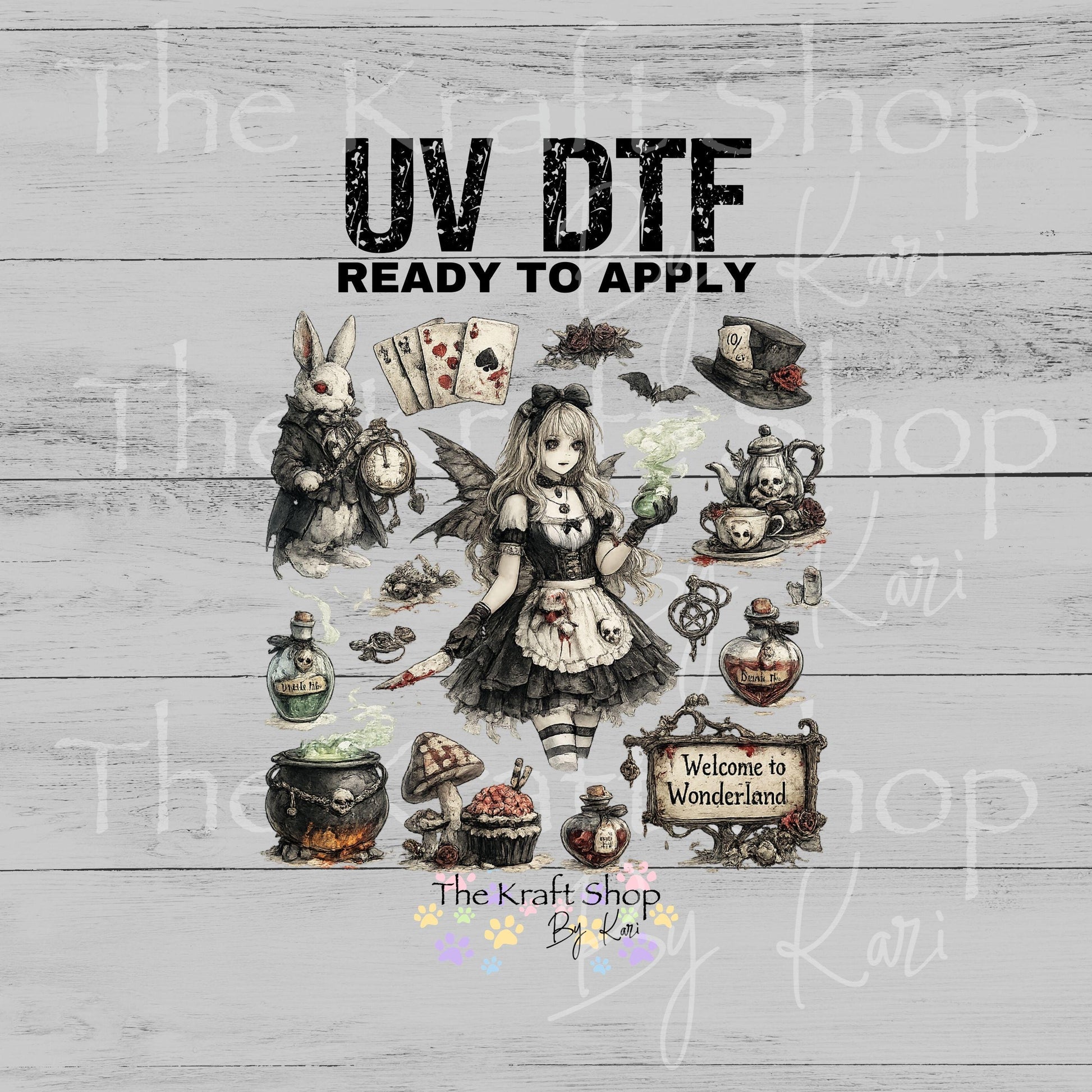 UV DTF Gothic Rabbit Alice elements mixed media bundle of decals Element sheet 10x10 decal #7675