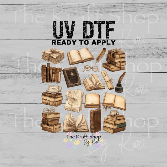UV DTF Vintage books mixed media Element sheet 8x8 decal #10425