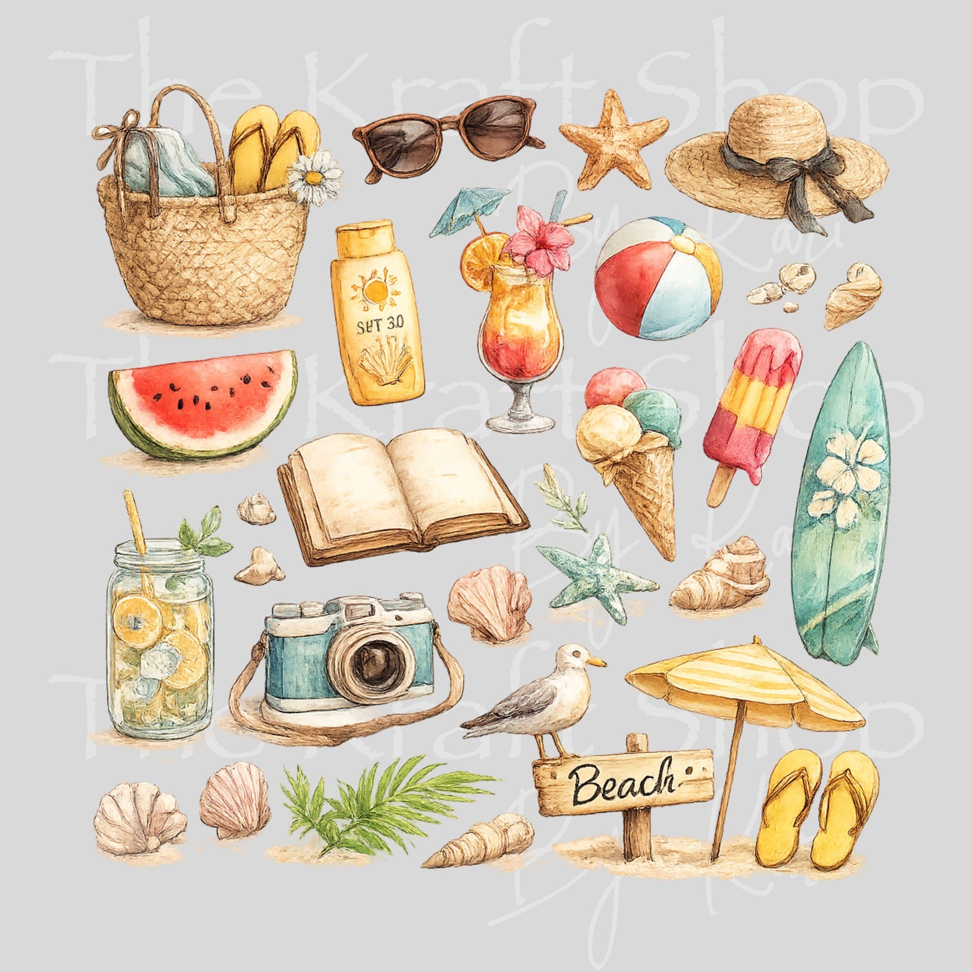 UV DTF Beachy mixed media Element sheet 8x8 decal #10425