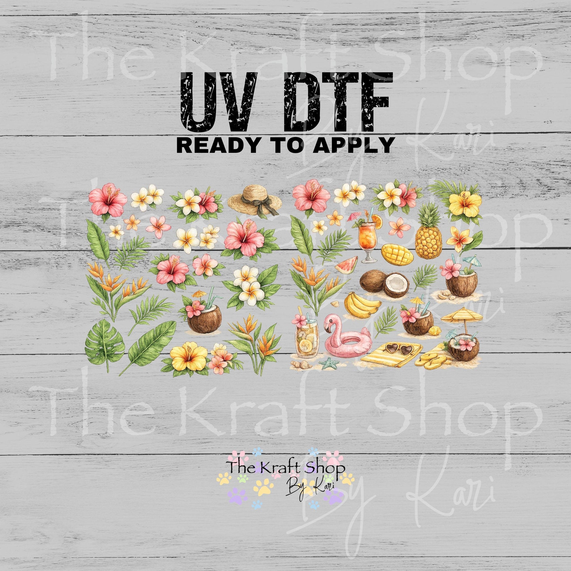 UV DTF Flamingo Tropical mixed media Element sheet 8x8 decal #10426