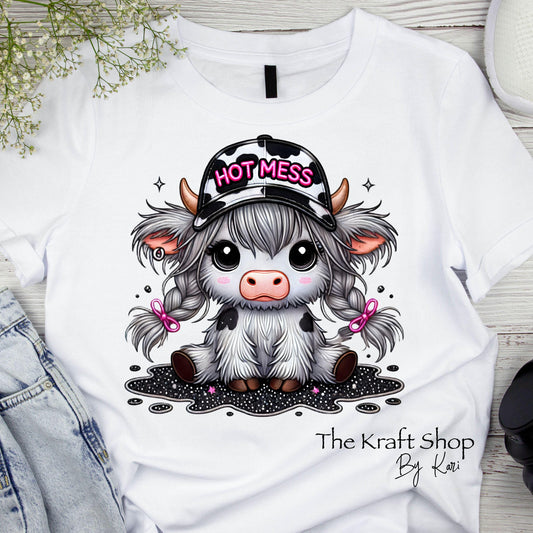 DTF ready to press transfer Hot Mess Trucker Hat Cow. Direct to film heat press transfer. Heat Transfer #11619
