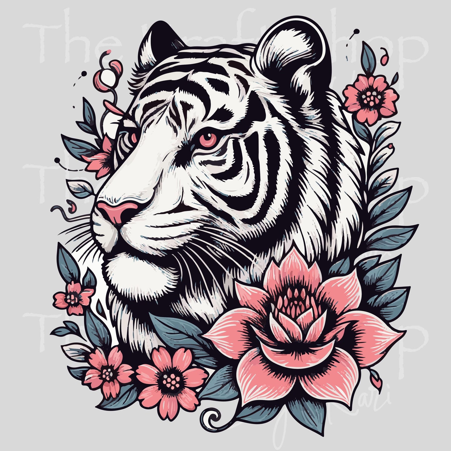 UV DTF Tiger Head with floral accents decal, tumbler decal, permanent sticker. #1103