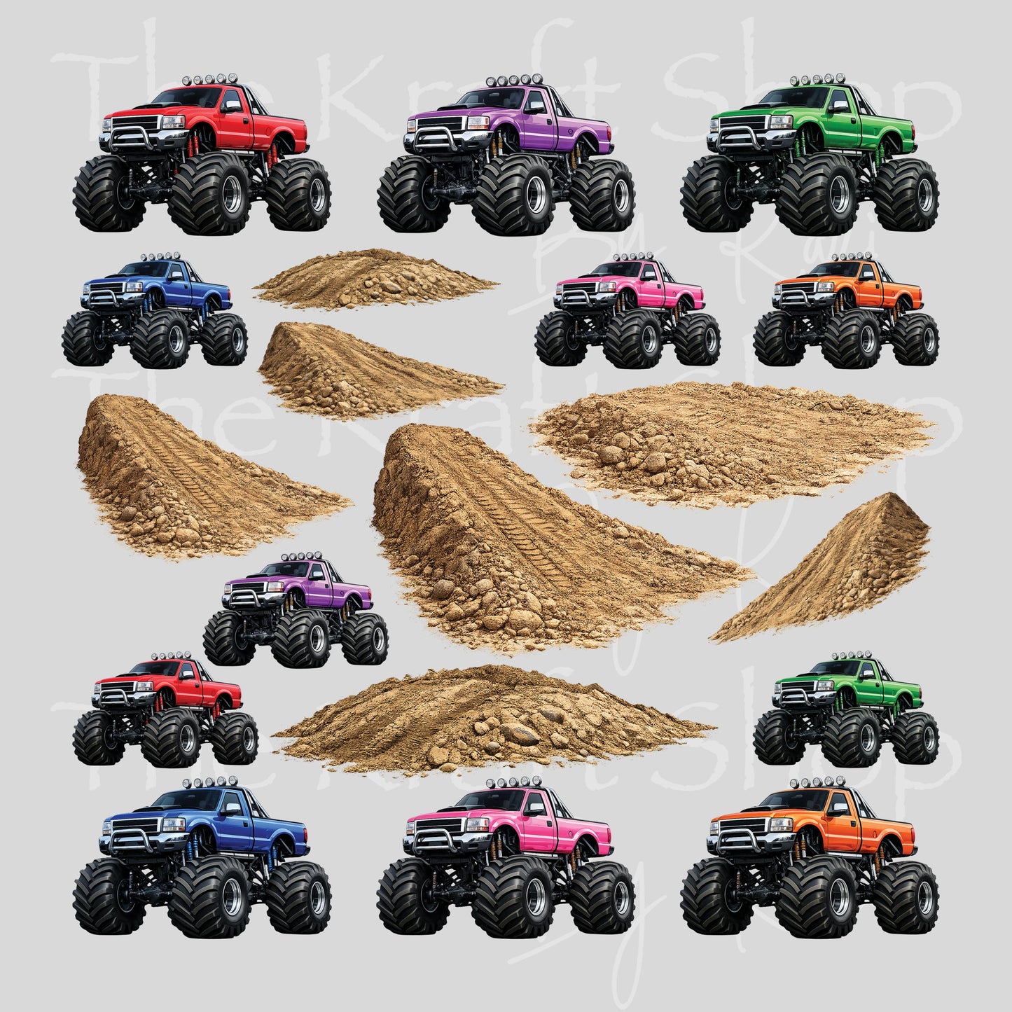 UV DTF Monster Truck Dirt Elements mixed media bundle of decals sheet 10x10 decal #10456