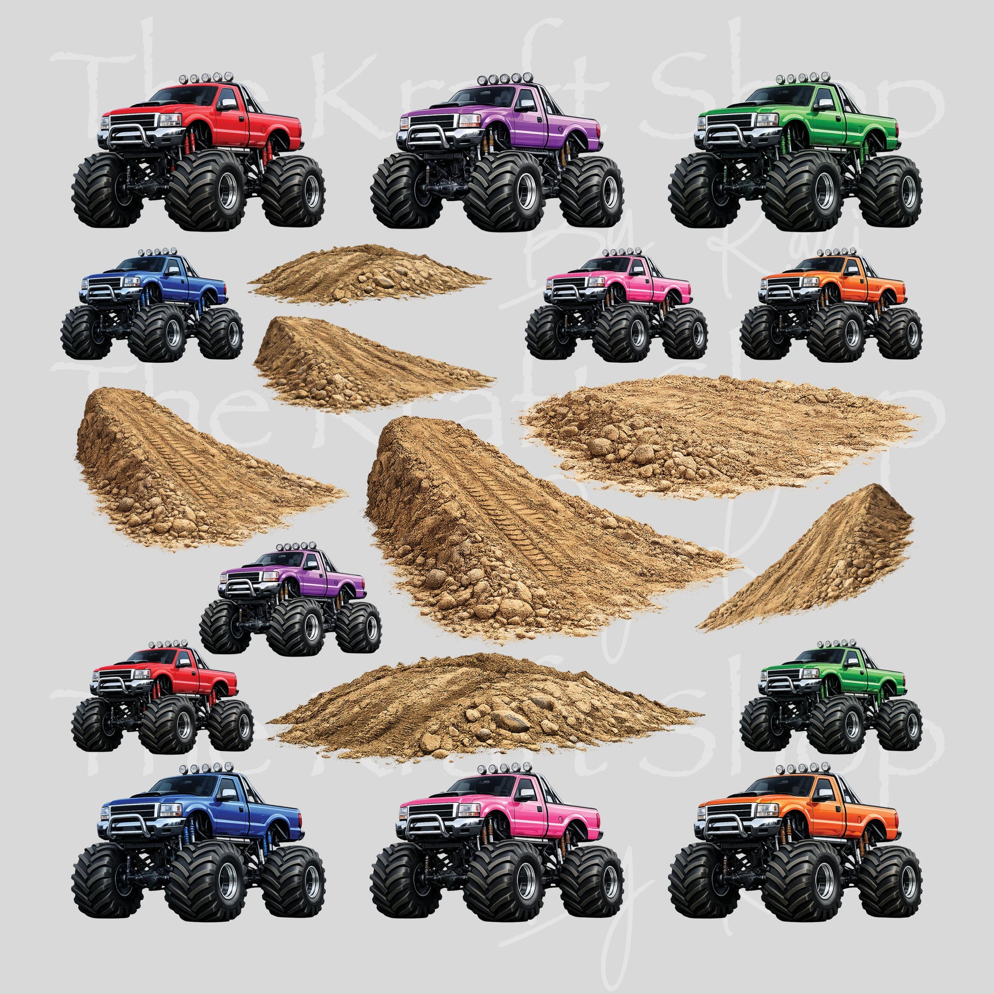 UV DTF Monster Truck Dirt Elements mixed media bundle of decals sheet 10x10 decal #10456