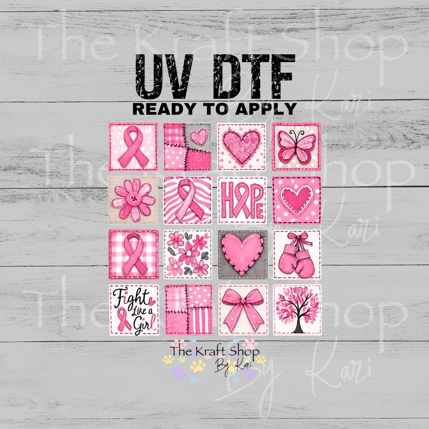 UV DTF Fight Like a Girl Patchwork elements mixed media bundle of decals Element sheet 10x10 decal #7677