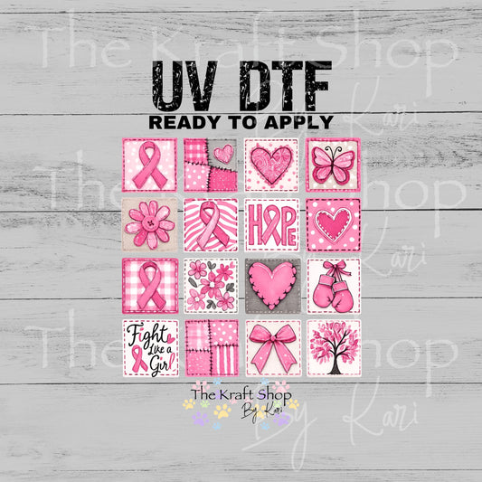 UV DTF Fight Like a Girl Patchwork elements mixed media bundle of decals Element sheet 10x10 decal #7677