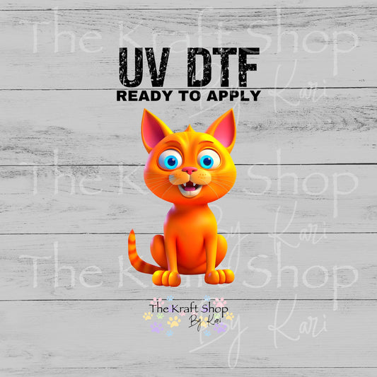 UV DTF Funny Orange Cat with big eyes decal #1119