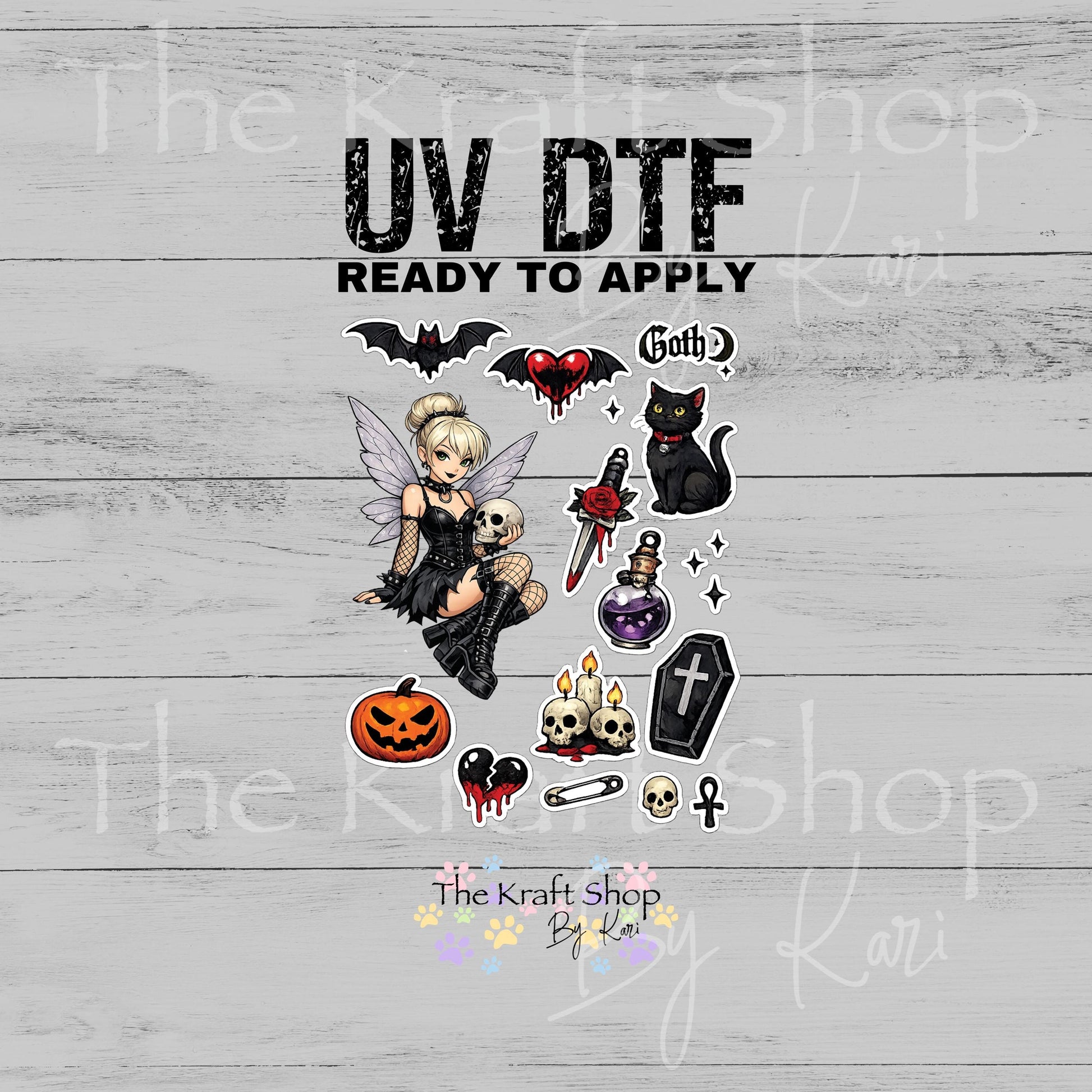 UV DTF Goth Tink Bell Element sheet 8x8 decal #10436