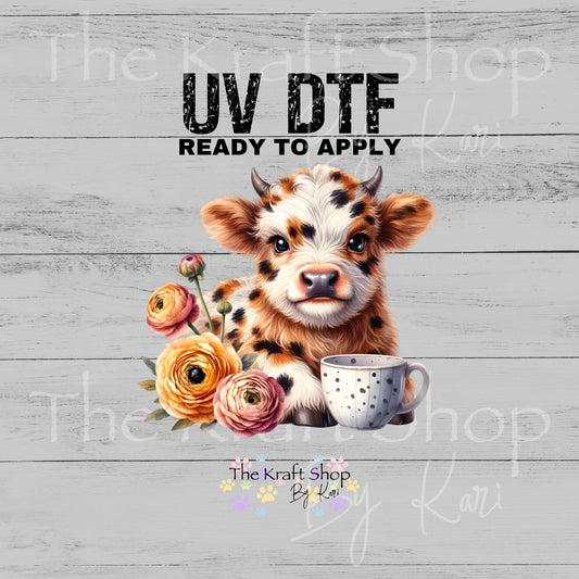UV DTF Cow With Tea decal, tumbler decal, permanent sticker. #10442