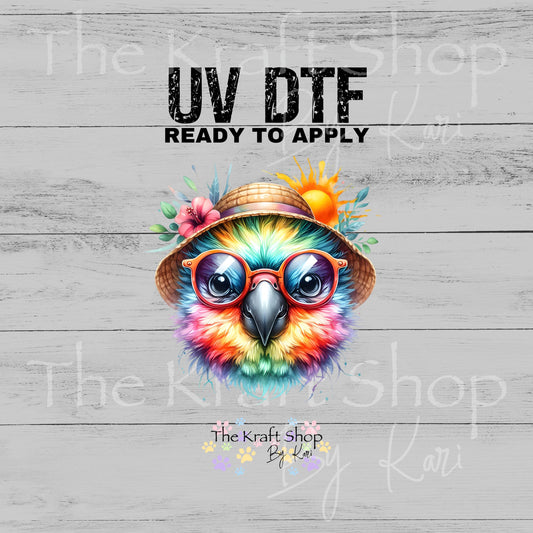UV DTF Rainbow Parrot decal, tumbler decal, permanent sticker. #10443