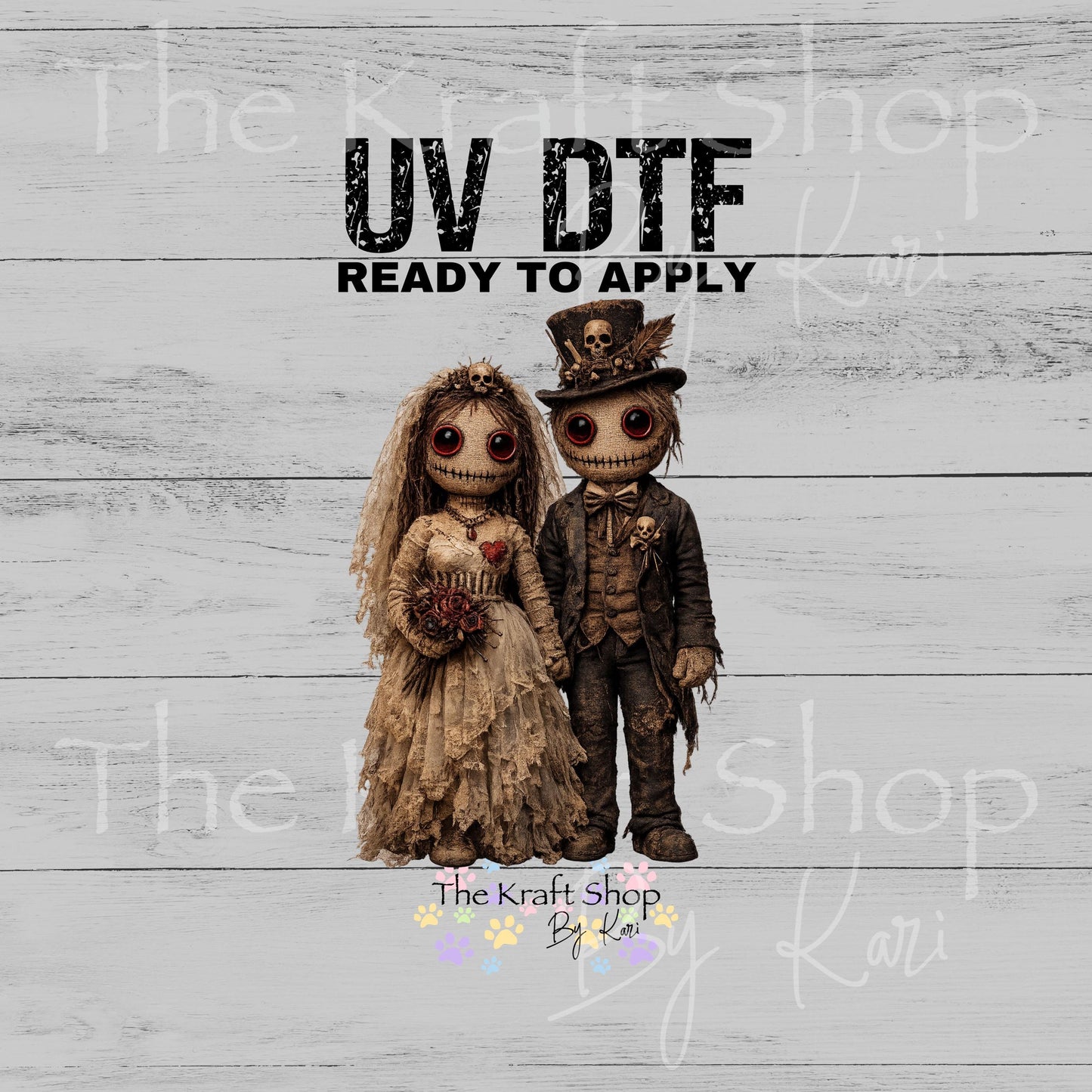UV DTF Voodoo Bride and Groom decal, tumbler decal, permanent sticker. #10447
