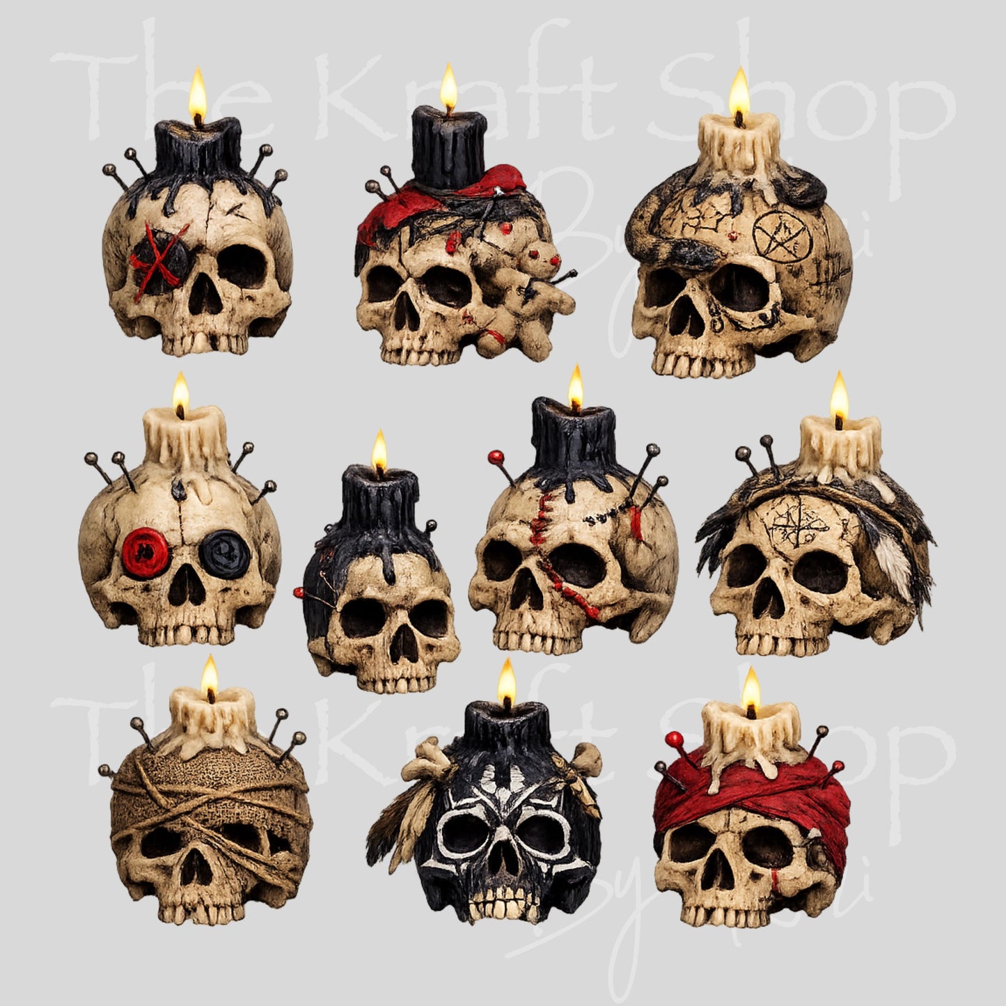 UV DTF Voodoo skull candles mixed media Element sheet 8x8 decal #10449