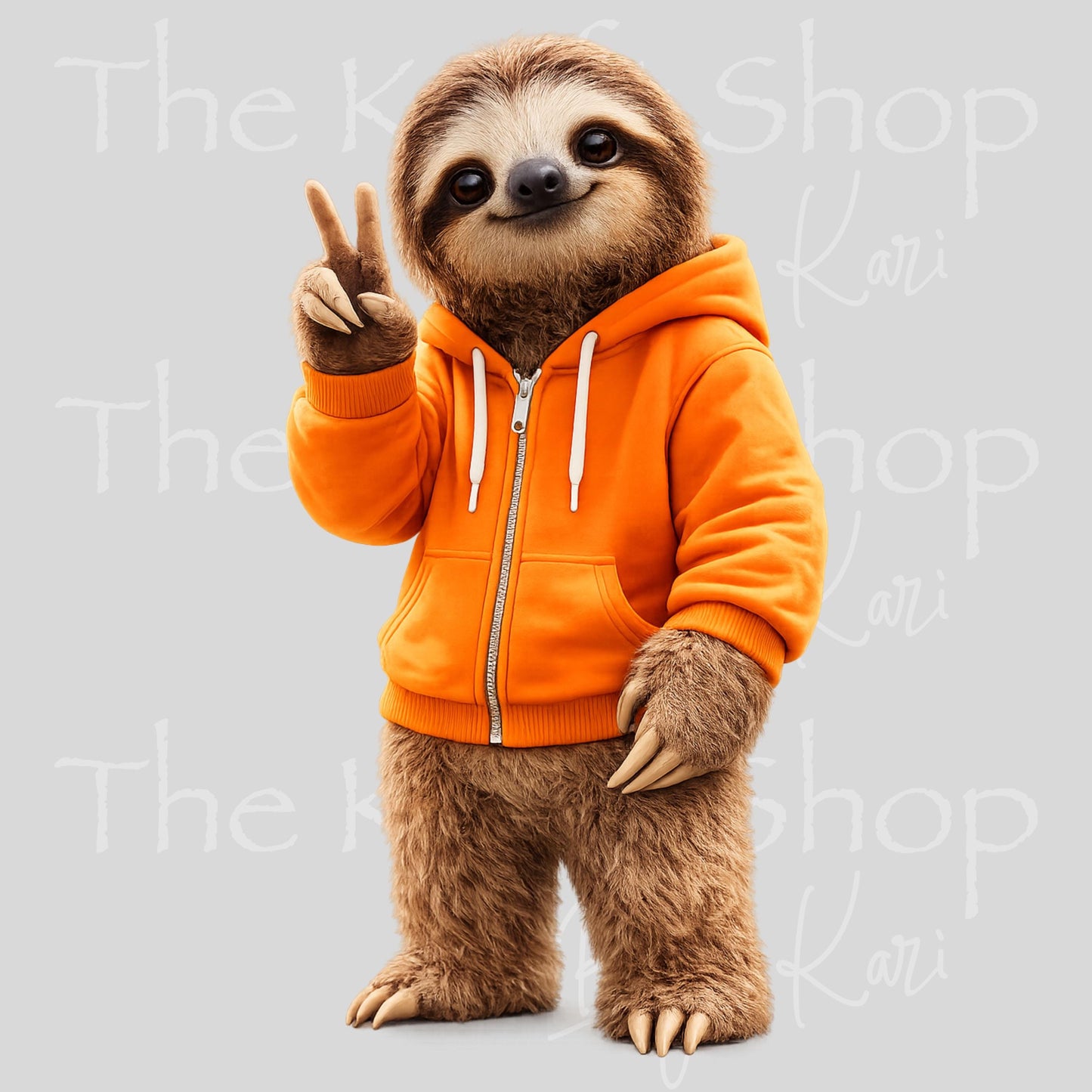 UV DTF Orange Sweatshirt Sloth Peace Sign decal #1121
