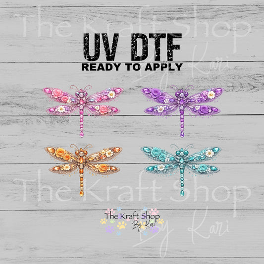 UV DTF Gen Jewel Dragonfly decals 4pk, permanent sticker.#7650