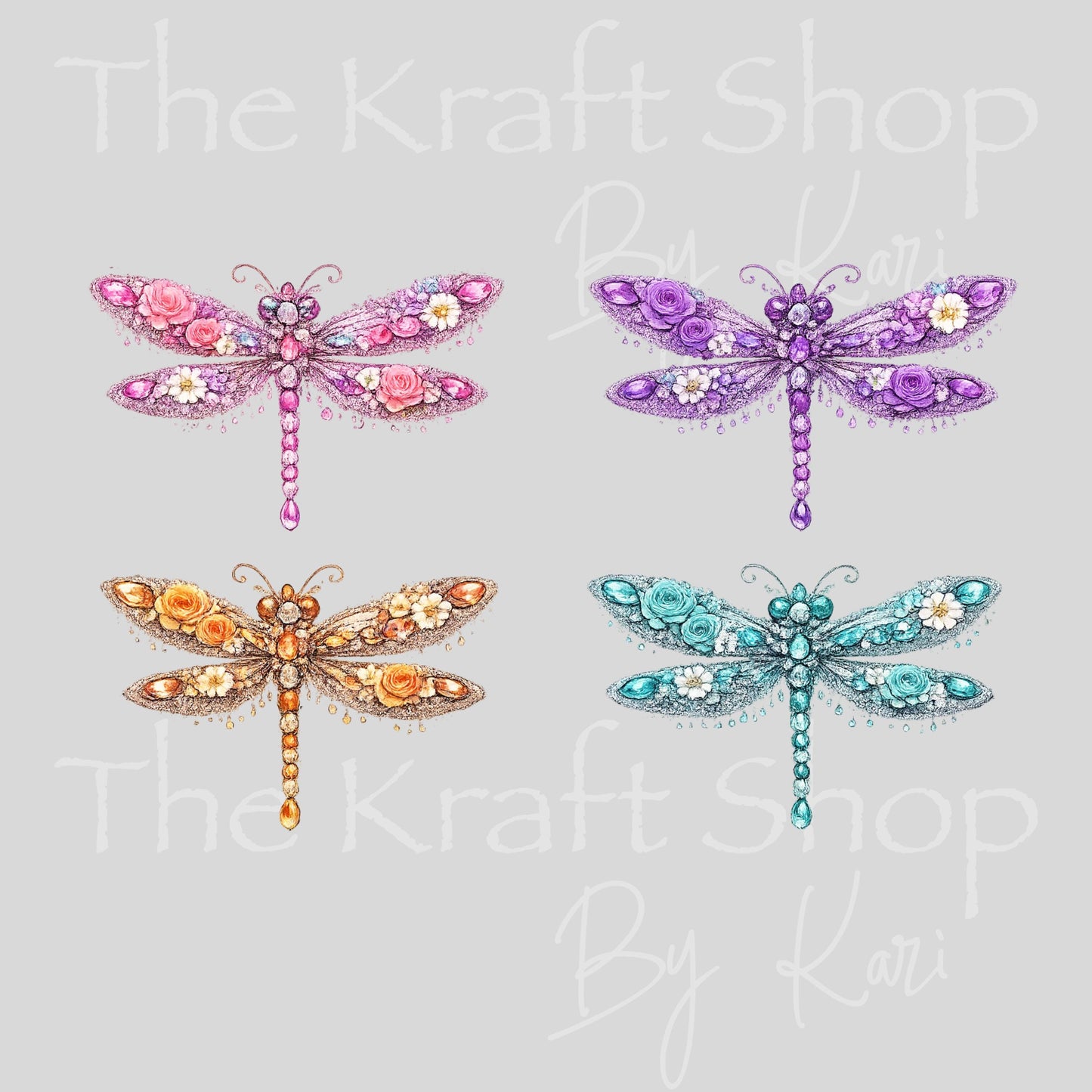 UV DTF Gen Jewel Dragonfly decals 4pk, permanent sticker.#7650