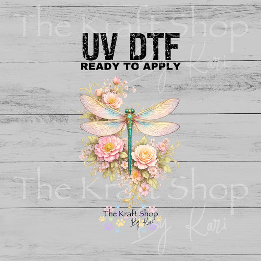 UV DTF Pastel flower dragonfly with spring colors decal, permanent sticker. #1109