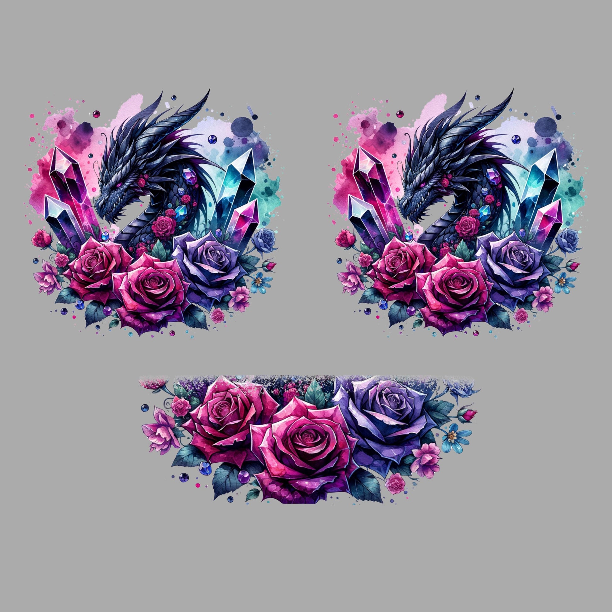 UV DTF 40 oz ready to apply Pink Floral Dragons wrap decal , quencher tumbler decal #3201