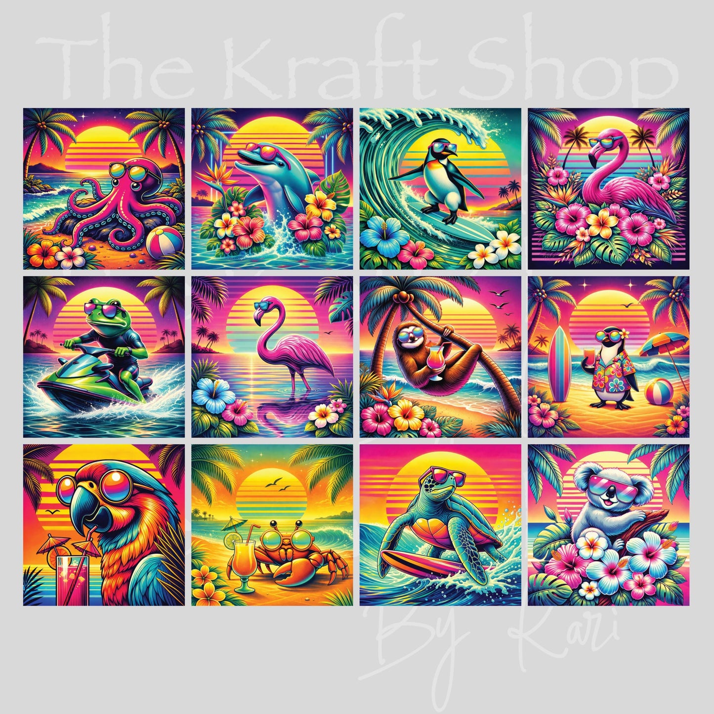UV DTF Beach Animal Patchwork Element 8.2x6.2 decal #1123