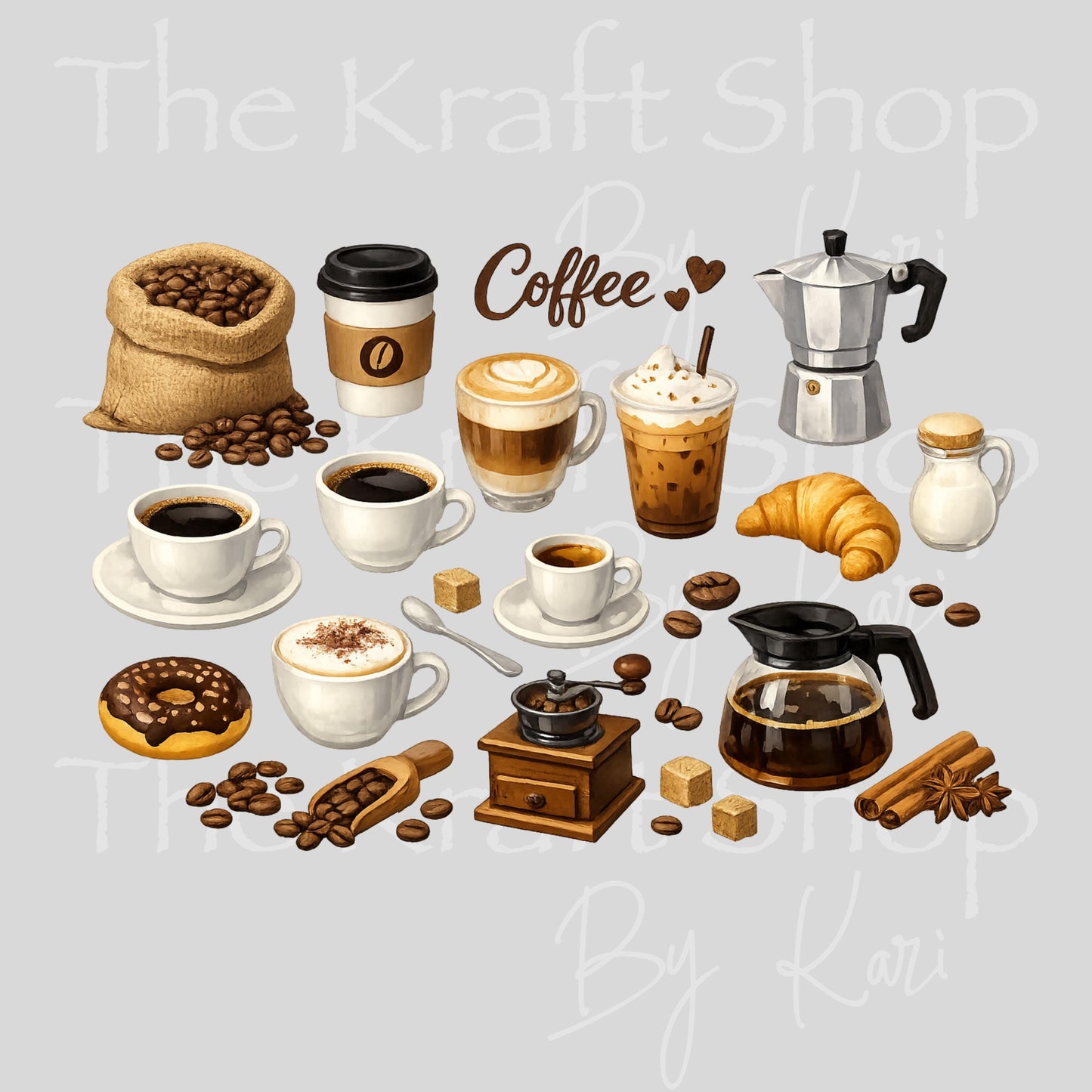 UV DTF Sticker print Coffee time mixed media Element sheet 10x6.7 decal #10388