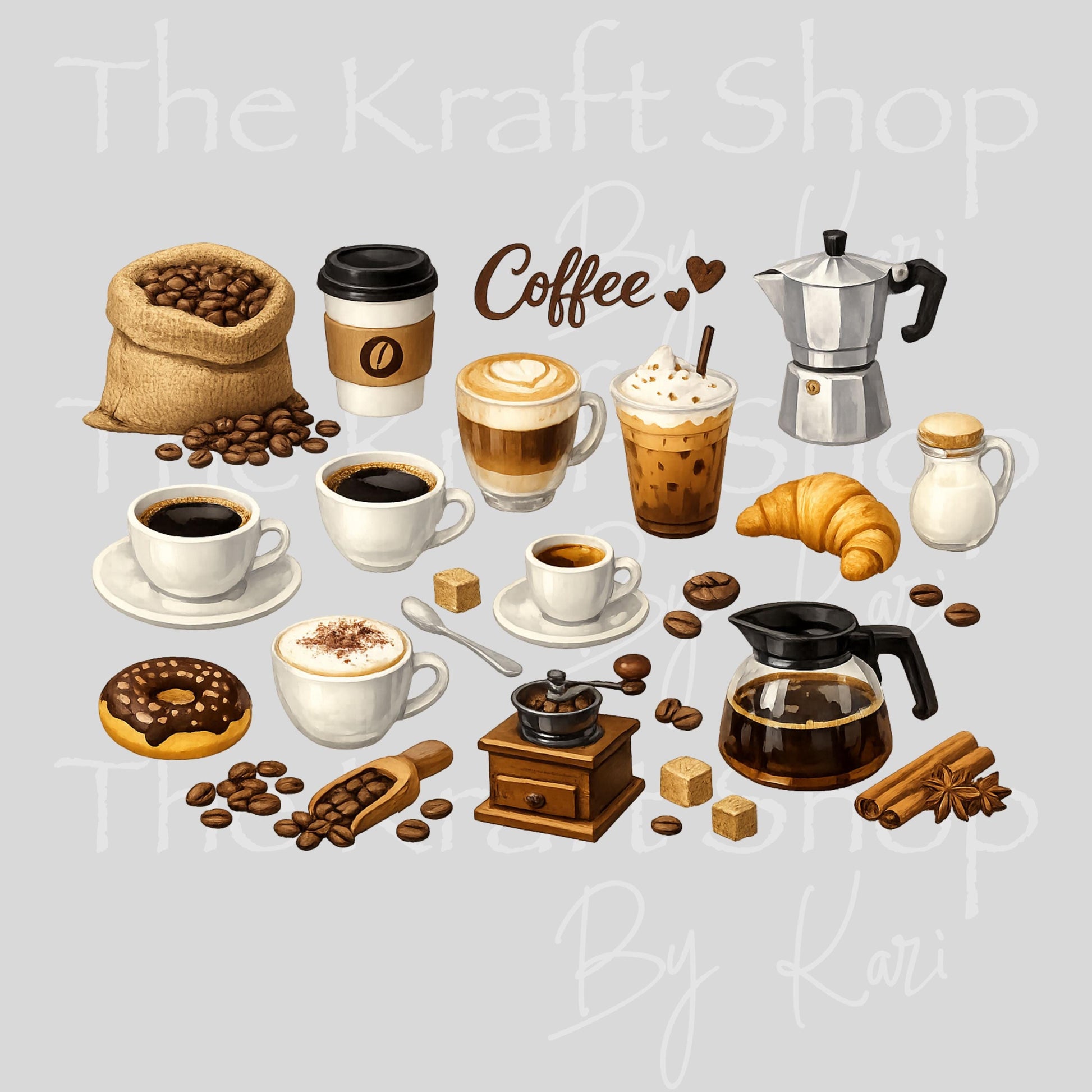 UV DTF Sticker print Coffee time mixed media Element sheet 10x6.7 decal #10388