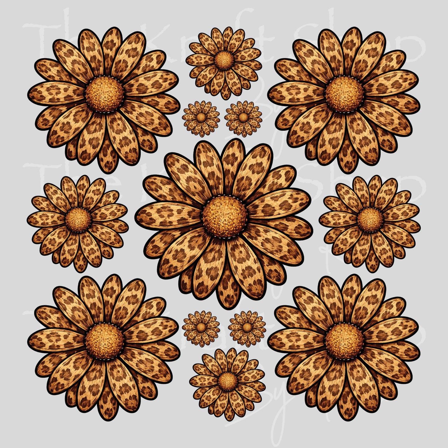 UV DTF Sticker print Coffee Leopard Daisy Flowers mixed media Element sheet 8x8 decal #10462