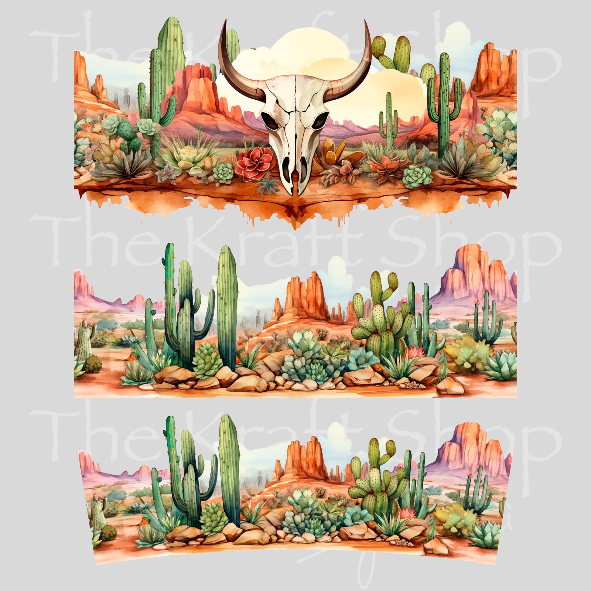 UV DTF 40 oz ready to apply Desert Cow Skull wrap decal , quencher tumbler decal #3204