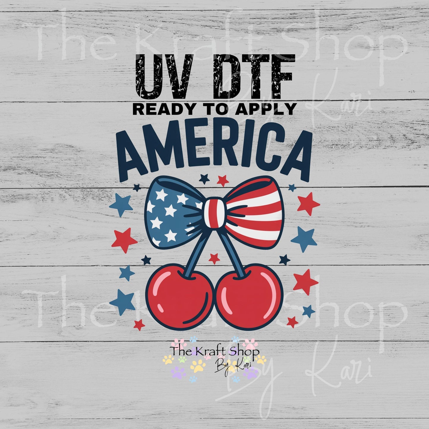 UV DTF America cherry bows Patriotic 4th of July decal #4633