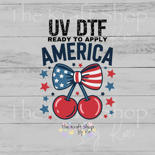 UV DTF America cherry bows Patriotic 4th of July decal #4633