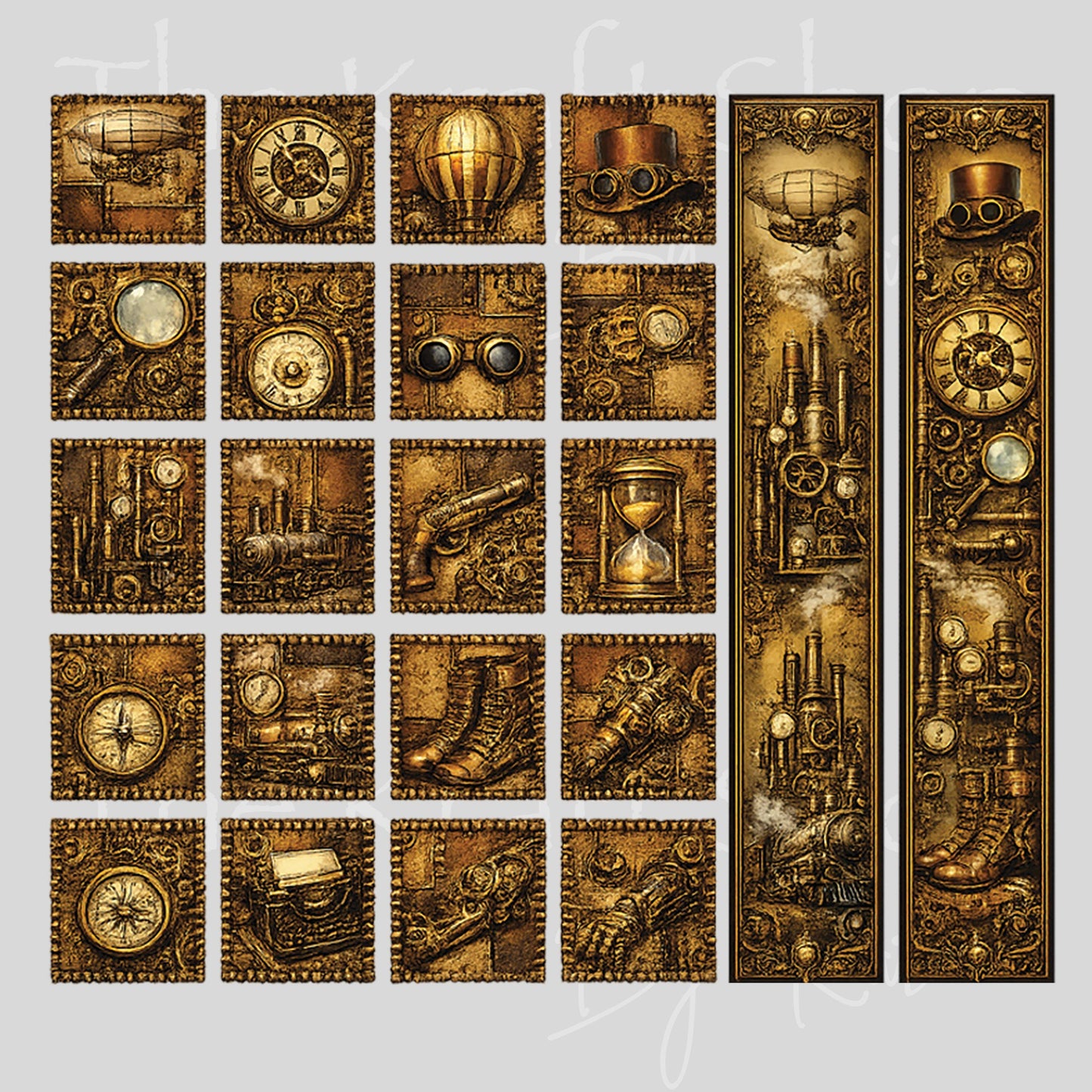 UV DTF Steampunk patchwork and mixed media bundle of decals sheet 10x10 decal #10450