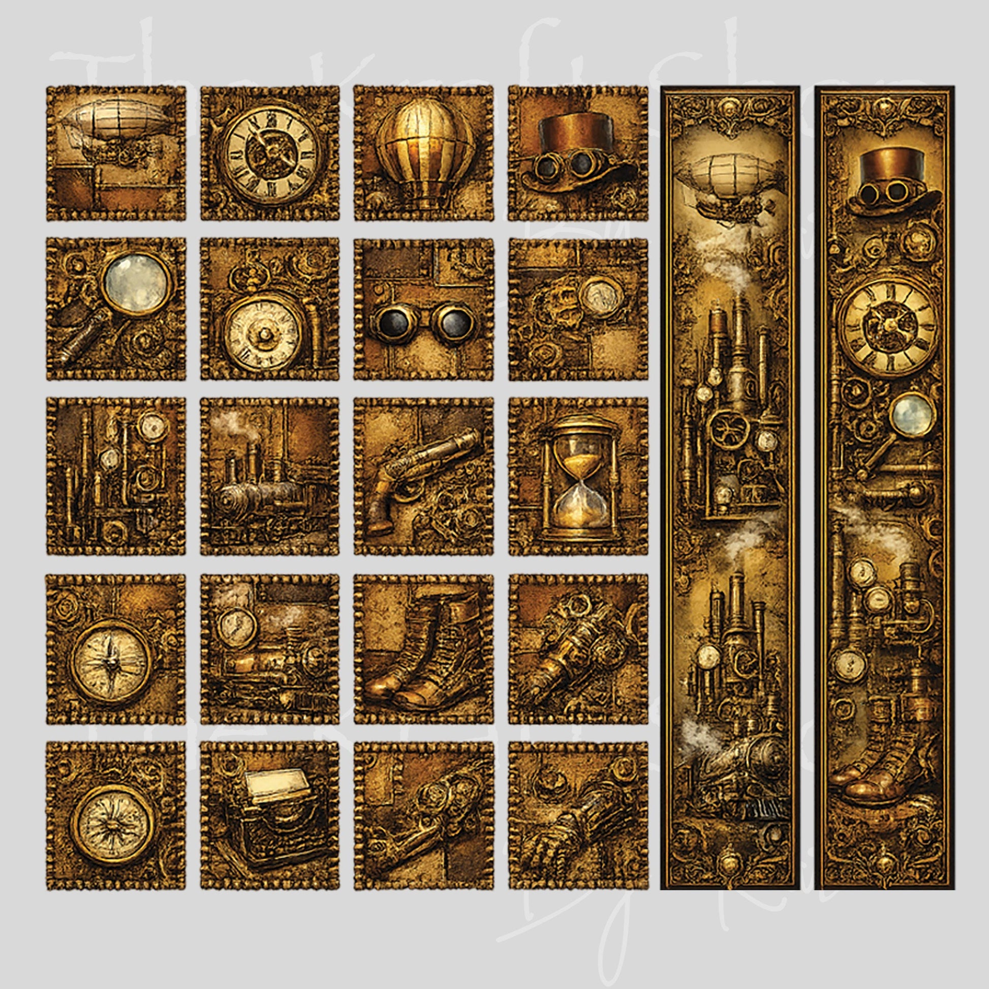 UV DTF Steampunk patchwork and mixed media bundle of decals sheet 10x10 decal #10450