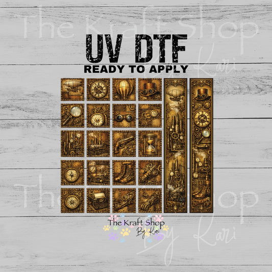 UV DTF Steampunk patchwork and mixed media bundle of decals sheet 10x10 decal #10450