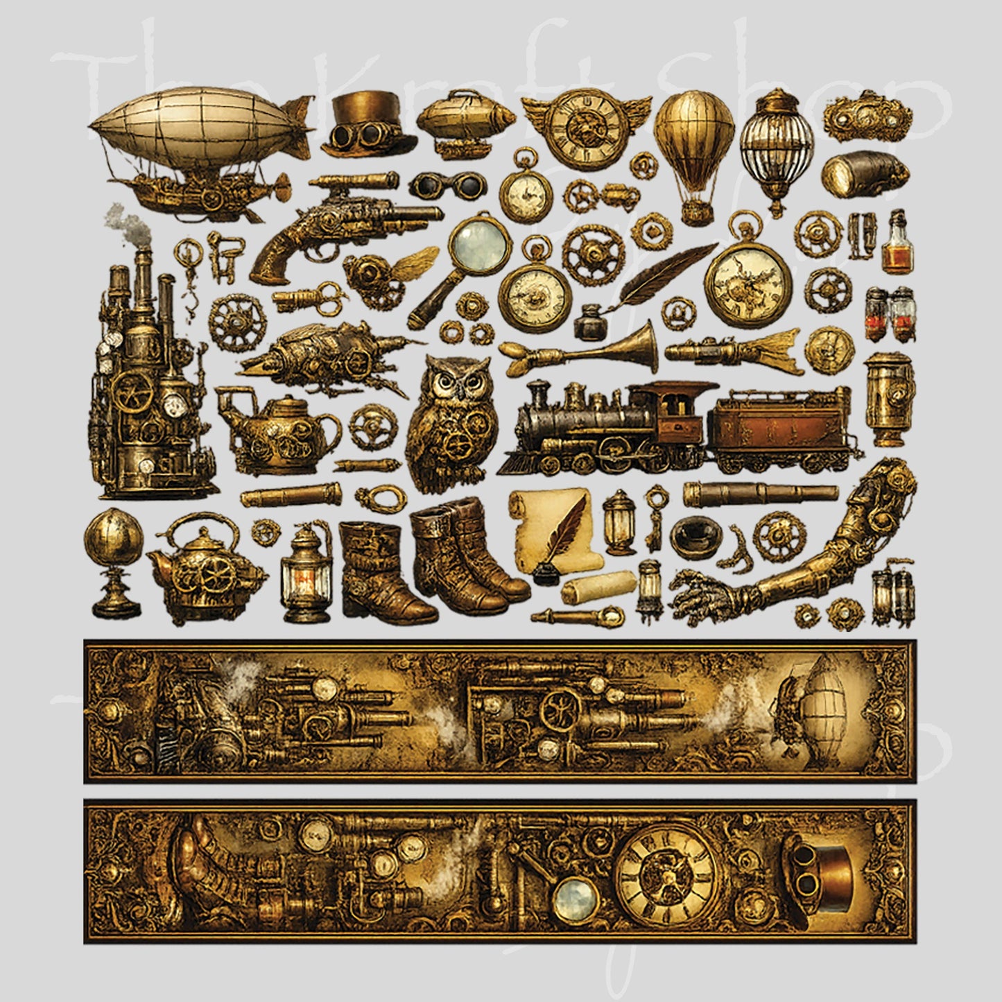 UV DTF Steampunk mixed media bundle of decals sheet 10x10 decal #10451