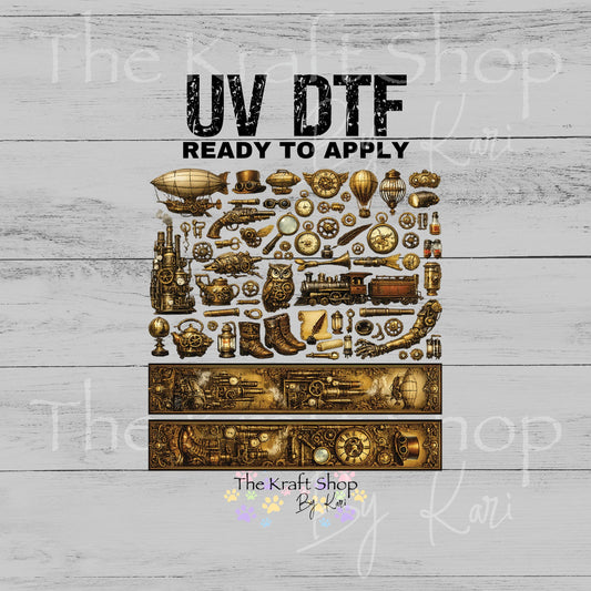 UV DTF Steampunk mixed media bundle of decals sheet 10x10 decal #10451
