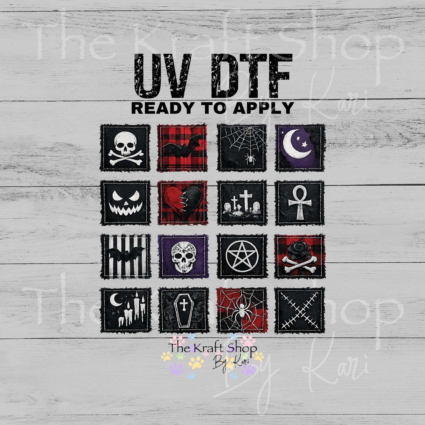 UV DTF Gothic patchwork and mixed media bundle of decals sheet 10x10 decal #10452