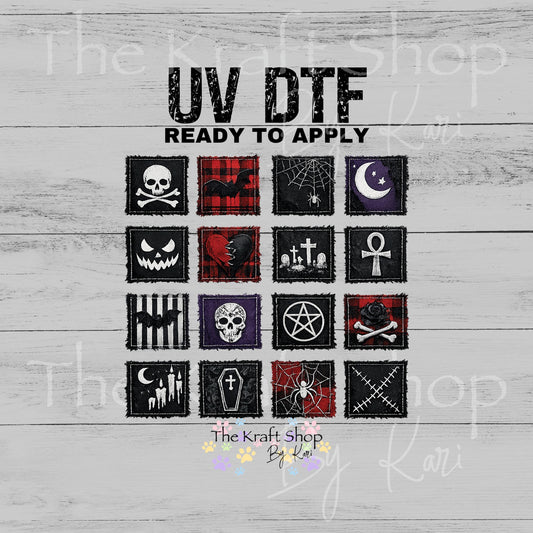 UV DTF Gothic patchwork and mixed media bundle of decals sheet 10x10 decal #10452