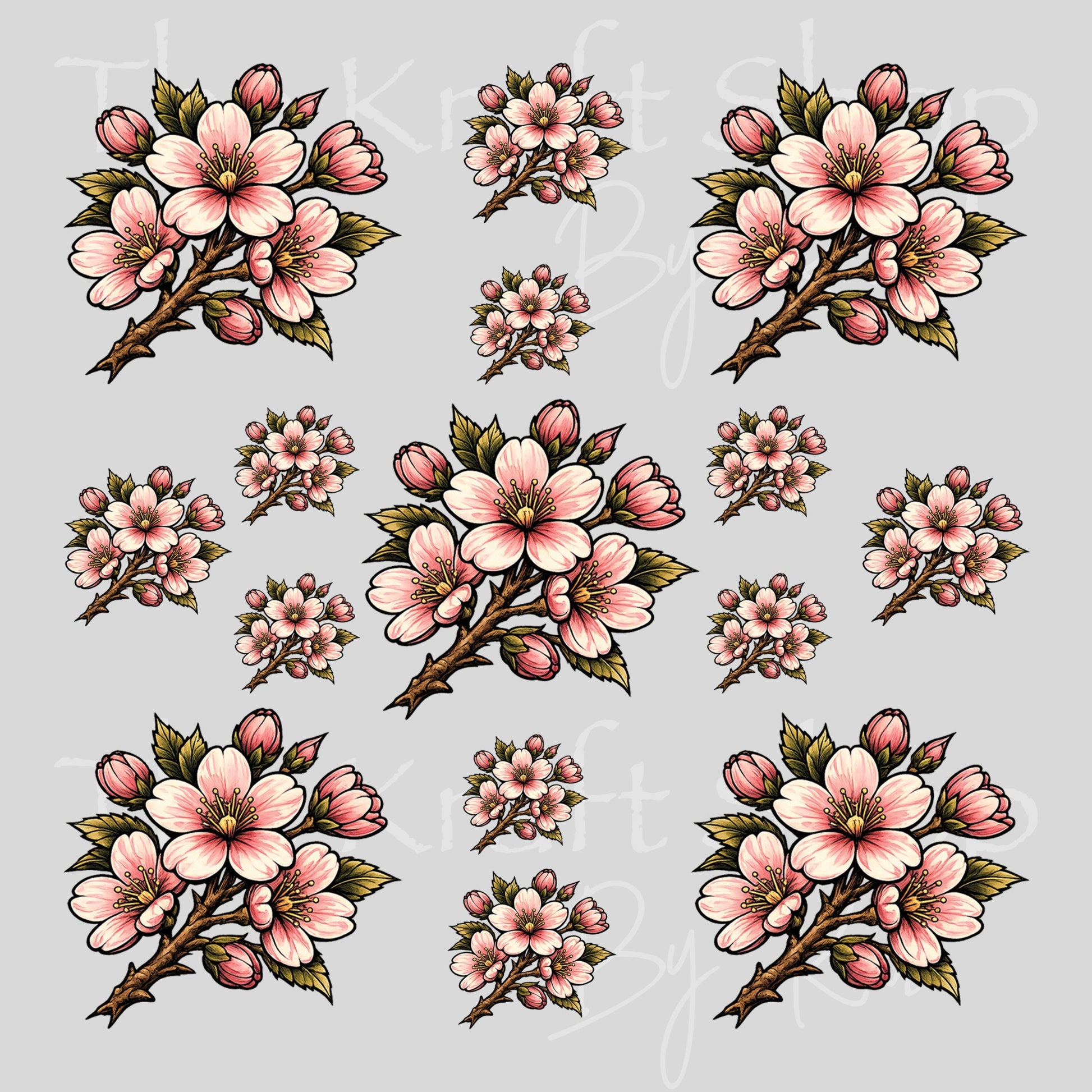 UV DTF Hand painted Cherry Blossom like Element sheet 6x6 decal, tumbler decal, permanent sticker. #10455